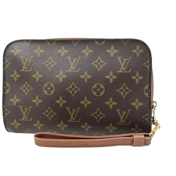 LOUIS VUITTON Orsay Clutch Hand Bag Monogram Leather Brown France - Picture 1 of 15